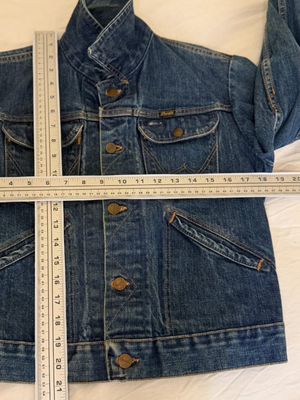 VINTAGE 70s WRANGLER BLUE DENIM JACKET MENS 36 S 36"x21" ROPE TAG MADE IN USA - Picture 11 of 16